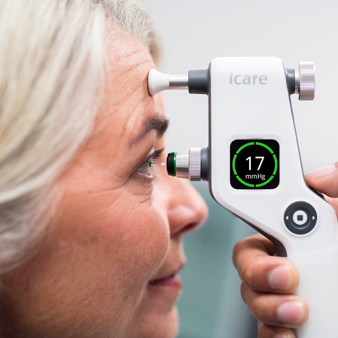 iCare tonometer being used with an eye care patient